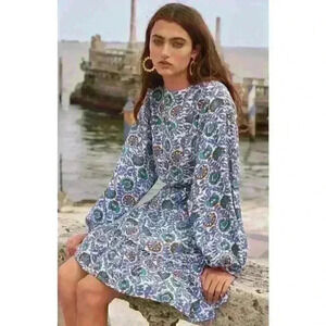 Oliphant Napa Olive Balloon Sleeve Belted Mini dress with gold sparkles